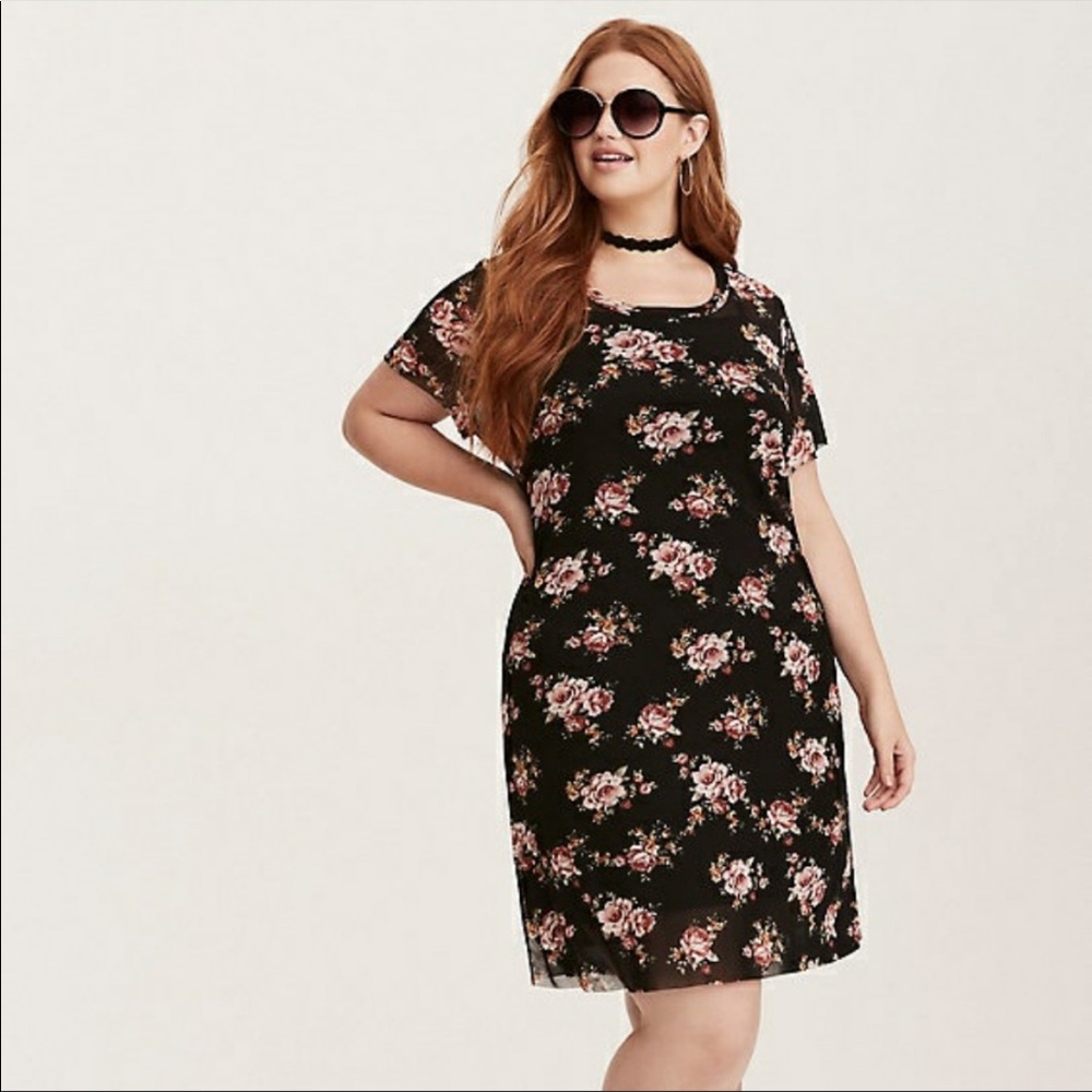 Torrid Multi-Color Floral Print Mesh Tee Dress